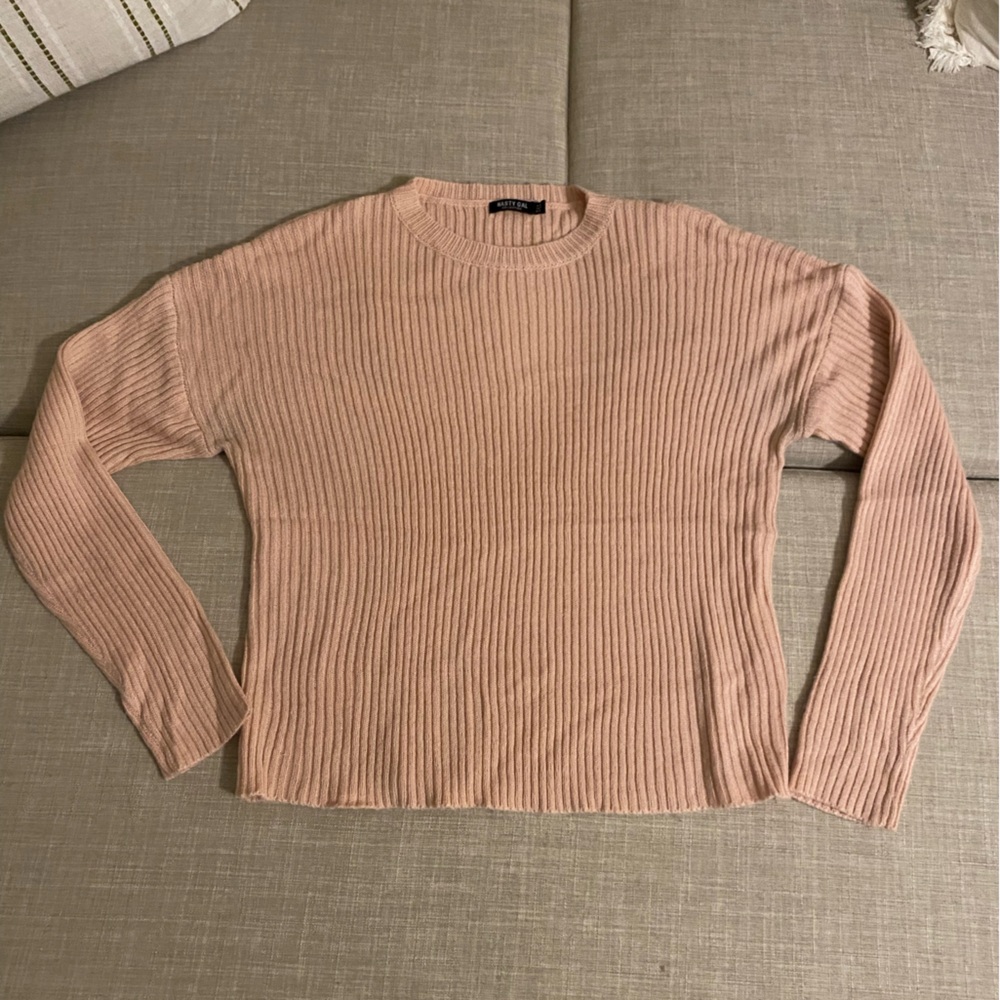 Nasty Gal Ribbed Crewneck Sweater - Blush
